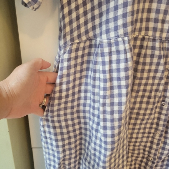 Samansa Mos2 linen hemp purple white check gingham dress 3/4 sleeve small - Picture 6 of 8